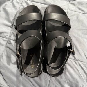 Soda Black Double-Strap Slide Sandals